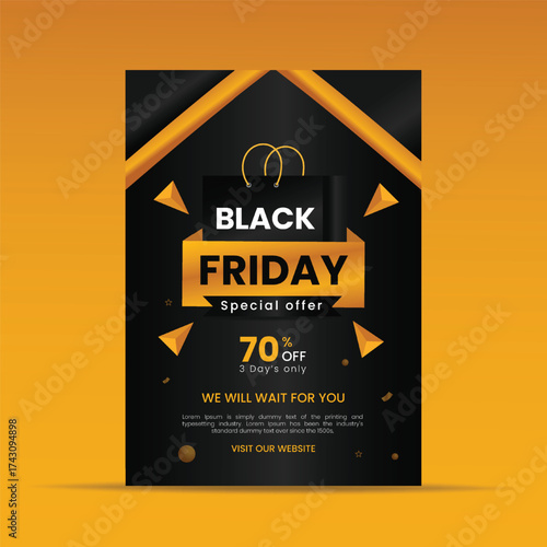 Black Friday sale Special Offer Flyer Or Poster Design Template Premium Vector with 70% Discount