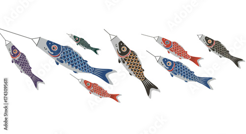 Colorful Carp Streamers Decoration Celebrating Children's Day in Japan