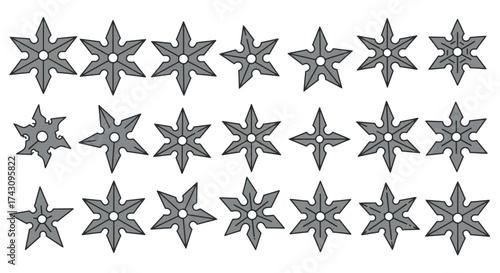 Collection of Ninja Star Shuriken Illustrations for Martial Arts Design