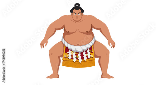 Sumo Wrestler Illustration Strong Stance, Traditional Mawashi, Japanese Culture
