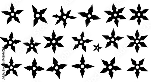 Black Shuriken Collection Ninja Star Shapes for Design & Martial Arts