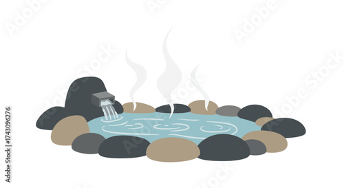Relaxing Hot Spring Illustration with Steam and Stone Surround