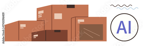 Cardboard boxes stacked together symbolizing shipping logistics and AI concepts. Ideal for e-commerce, supply chain, innovation, packaging, automation, technology, retail. A simple flat metaphor