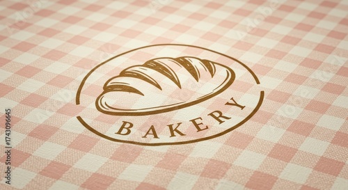 Detailed overhead image captures a bakery  featuring a bread loaf illustration inside a circular frame, surrounded by the word 