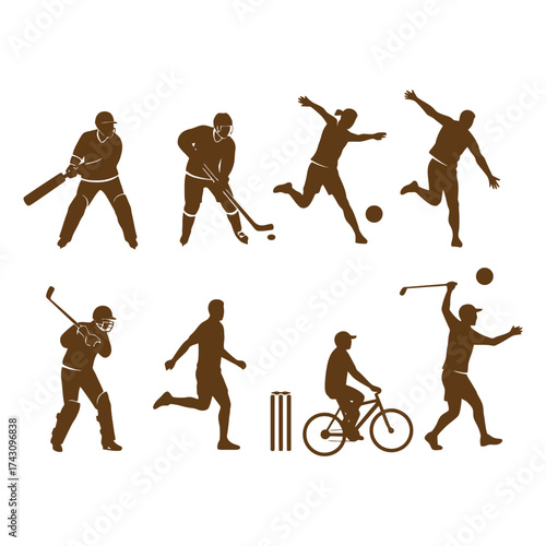 Silhouetted Athletes Engaging in Various Sports Activities.