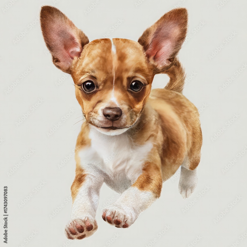 Obraz premium Tan and white Chihuahua puppy running forward canine