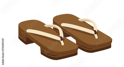 Traditional Japanese Geta Sandals Illustration of Footwear with Wooden Platform