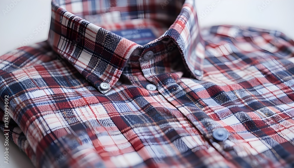 Obraz premium Neatly folded plaid button down shirt with checkered pattern