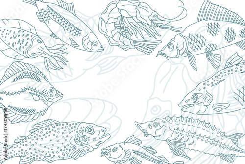 Colorful sea creatures swimming in intricate patterns showcasing aquatic life in vivid detail