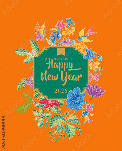 Happy New Year Post Design with Batik Bouquet
