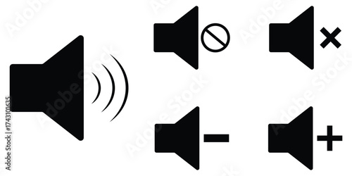 speaker icon set. noise icons symbol. sound level. silent signs. Volume symbol. Sound volume icons set with different signal levels on white background. Аn icon that increases and reduces the sound. 