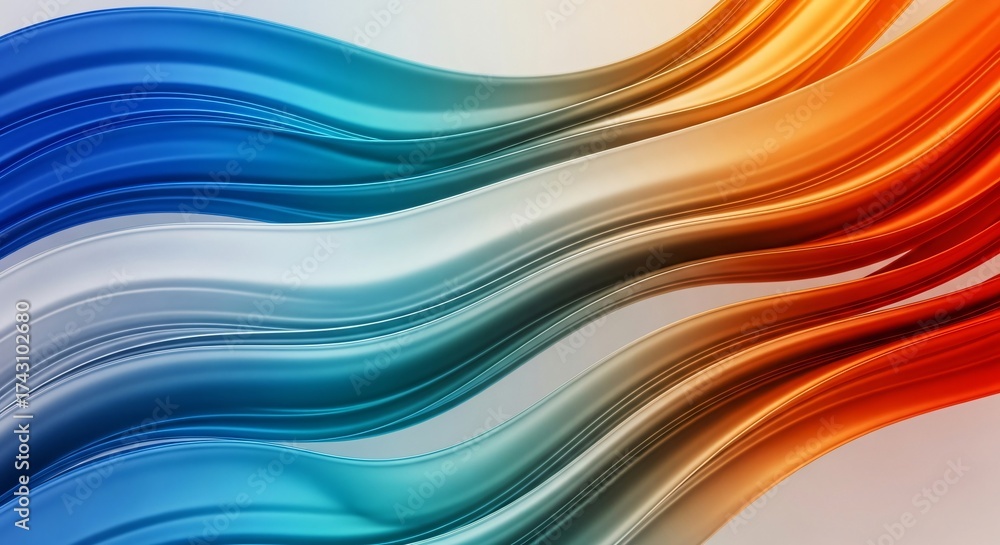 Fototapeta premium Vibrant flowing ribbons of blue, silver, and orange abstract motion