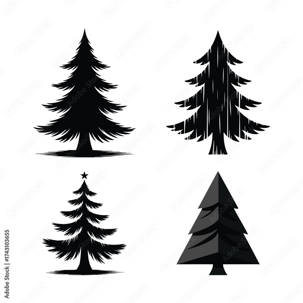 Obraz premium Creative black and white Christmas tree vector collection for festive greeting card design