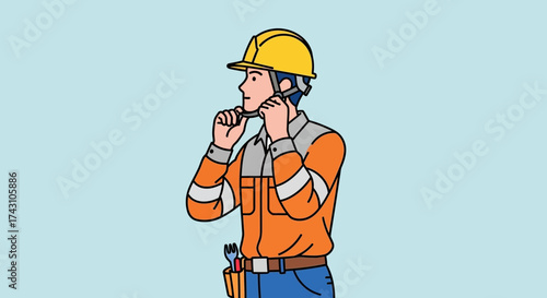 Construction Worker Adjusting Hard Hat for Safety.