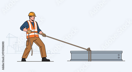 Construction Worker Moving Metal Sheets with Pry Bar.