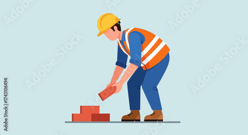 Construction worker laying bricks with focus and precision.