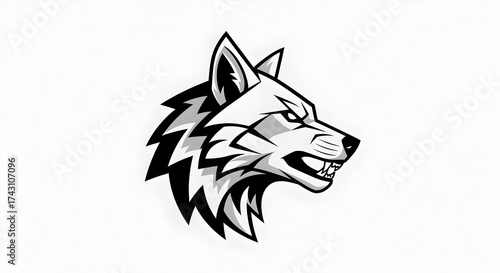 A fierce black and white wolf head mascot logo with bared teeth, depicted in a stylized graphic illustration on a white background.