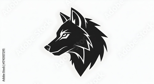 A modern, fierce wolf head logo design, depicted in black on a clean white background.