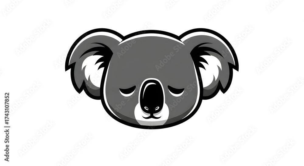 Fototapeta premium Cute cartoon koala face with closed eyes, conveying peace and calm.