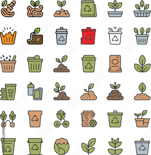 Collection of Environmental and Agricultural Icons for Sustainable Living and Gardening
