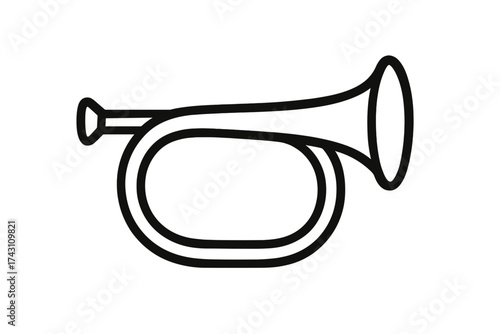 Outline illustration of a trumpet in a minimalist style  for Remembrance Day  