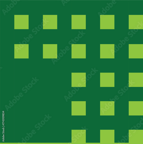Abstract geometric pattern of light green squares on a dark green background with pixel art feel