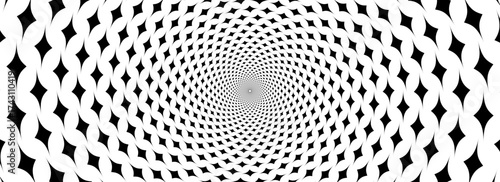 Spinning stars optical illusion background. Black and white hypnotic sparkles wallpaper. Abstract trippy illusion wallpaper for banner, template design. Rotating in spiral sparks poster design. Vector