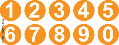 Bright orange circles featuring numbers 0 through 9 for educational and design purposes
