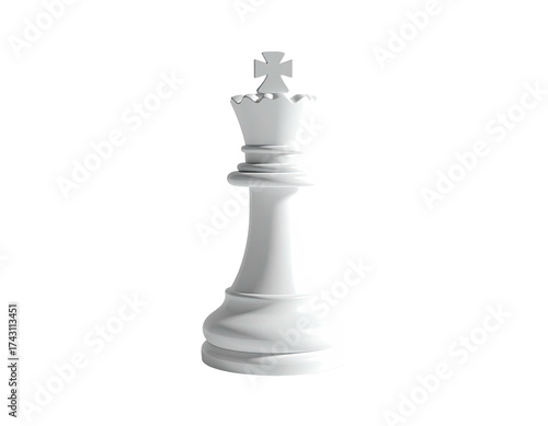 A solitary white chess king, rendered in 3D against a stark black background