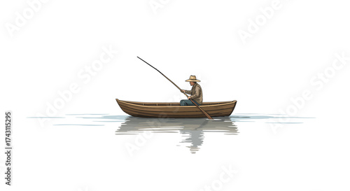Man rows boat on water wearing hat using oar