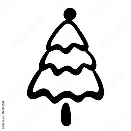 Simple Christmas Tree Silhouette Line Art