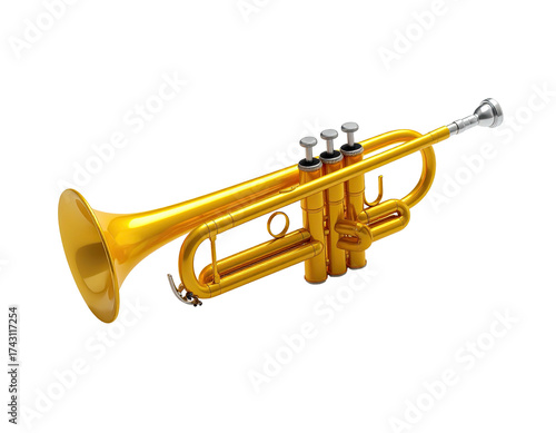 Gleaming golden brass instrument angled against a stark black background