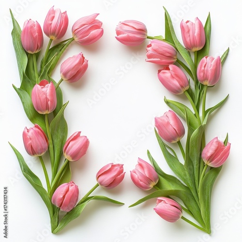 Wallpaper Mural Pink tulips forming a decorative frame, isolate on white background. Torontodigital.ca