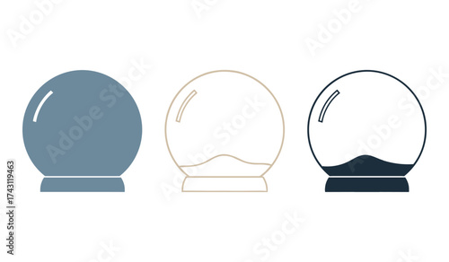 A set of three stylized crystal ball icons in blue beige and dark blue fortune telling magic