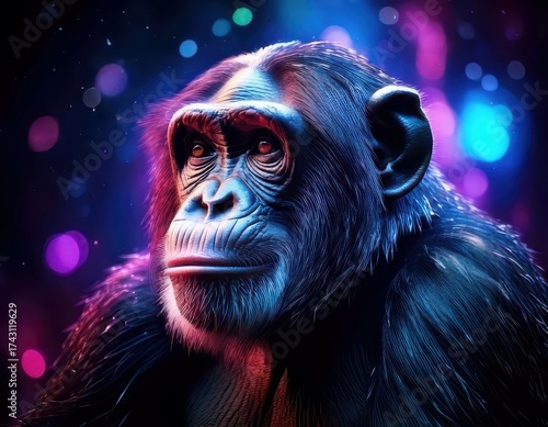 Wallpaper Mural Chimpanzee in a vibrant dreamy atmosphere with colorful flares and sparkling ambient light Torontodigital.ca