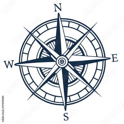 Unique compass icon with sharp geometric lines, solid style