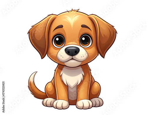 Cartoon Styled Puppy with Silly Uncertain Face, Isolated PNG