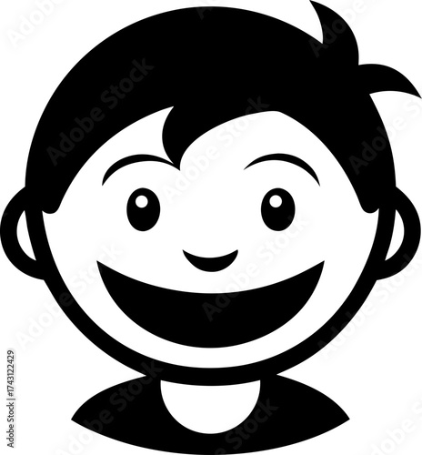 Smiling face outline Silhouette black , white background 