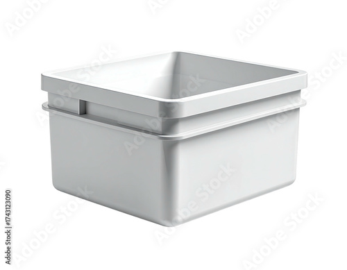 A white plastic storage container with a square opening and a slightly raised rim