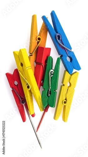 Colorful clothespins on white