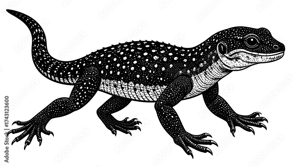 Naklejka premium Detailed black and white lizard illustration