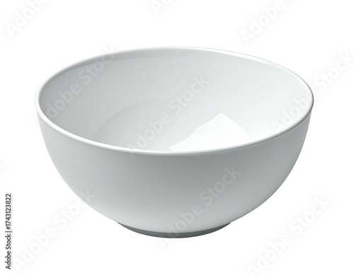 A white, simple, empty ceramic bowl, slightly angled, against a black background