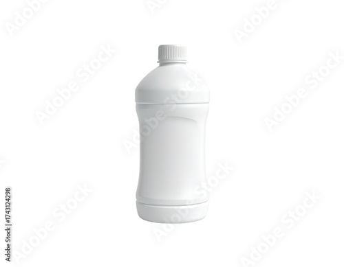A white plastic bottle with a white cap and a curved, ergonomic shape