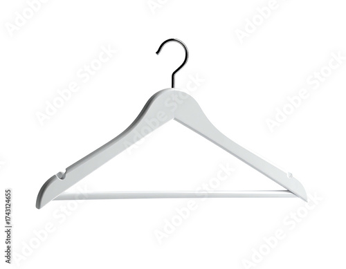 A simple, white wooden hanger against a black background