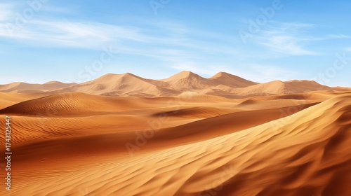 Rugged desert landscape with barren sands under clear blue sky