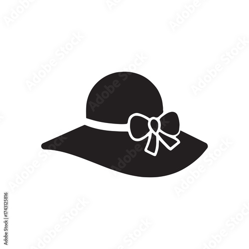 Elegant Women Hat Silhouette with Bow Icon Illustration
