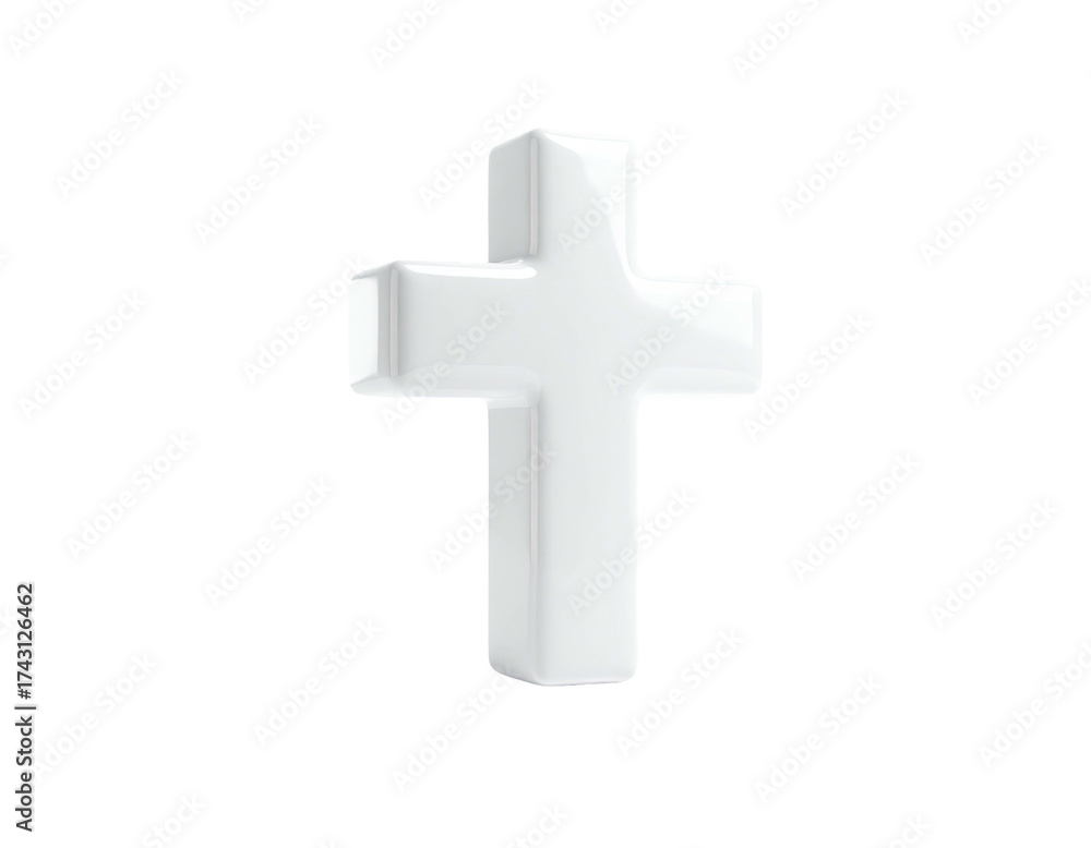 Fototapeta premium A clean, white, stylized Christian cross floats on a transparent black background