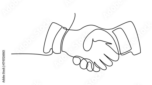 Continuous one line drawing of two hands shaking in agreement