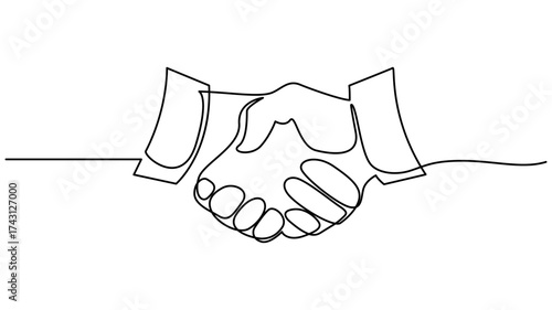 Continuous one line drawing of two hands shaking in agreement