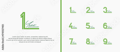 anniversary vector logo set, green color and black handwriting can be use for celebration